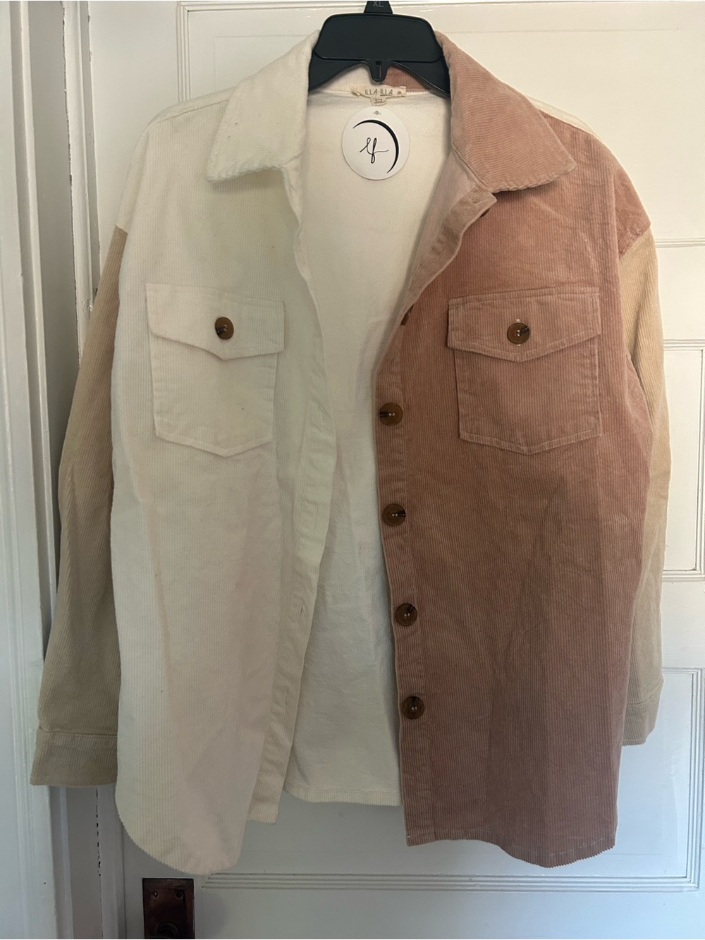 ILLA ILLA Two-Tone Corduroy Shirt Jacket - Cream & Blush